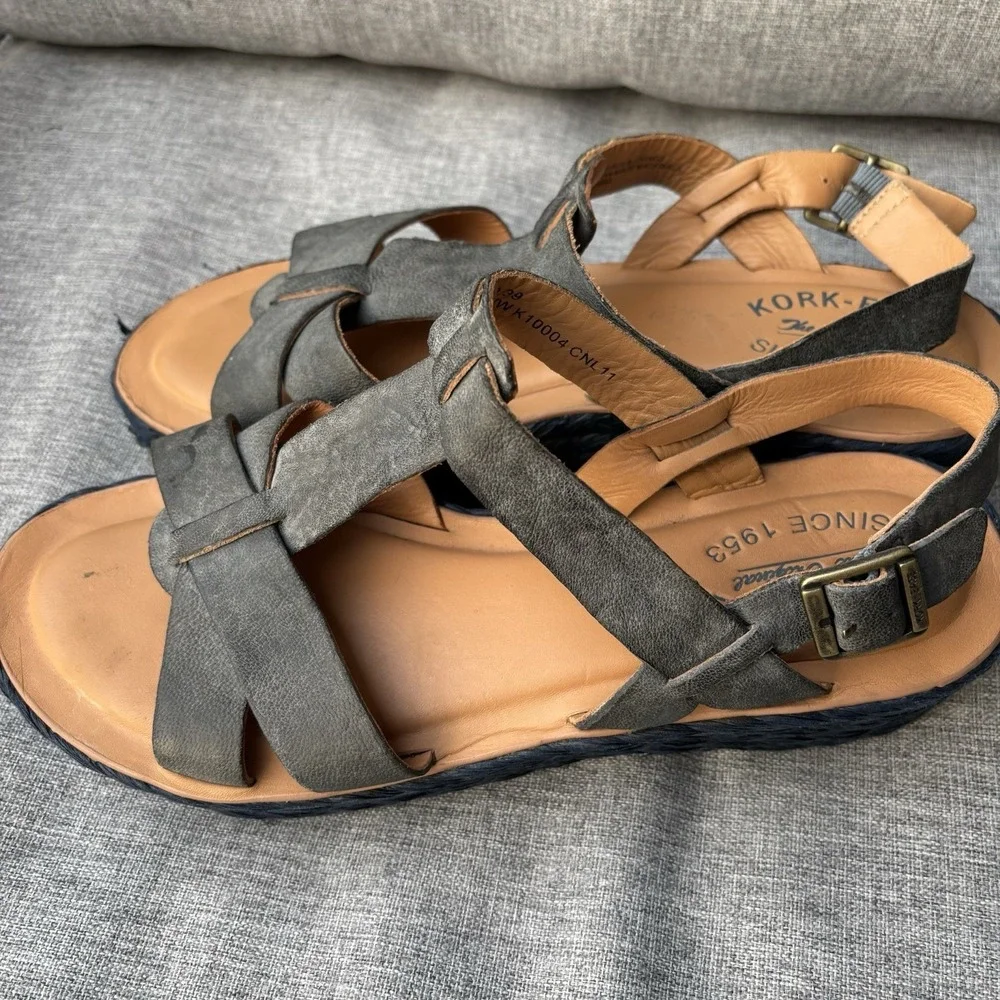 Kork-Ease Ande Sz 8 Espadrille Navy Leather Platform‎ Sandals Comfort